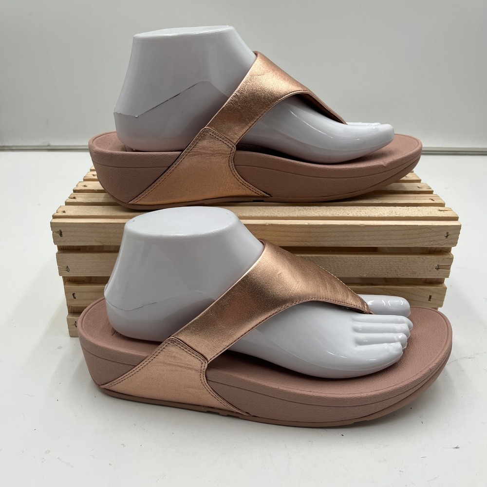 FitFlop Lulu Toe-Post Sandals 9 Leather Microwobbleboard Rose Gold Women